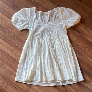 Urban Outfitters Cream Mini Dress with Pleated Smocked Details